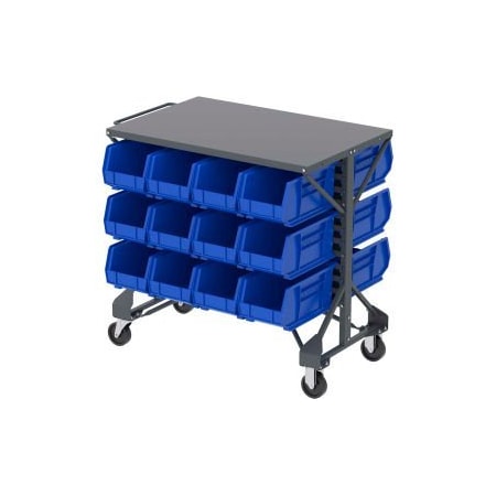 Akro-Mils Akro-Mills Shelf-Top Bin Cart - 38-1/2 x24x36-1/2" - (24) 8-1/4 x14-3/4 x7" Bins - Blue B2065796